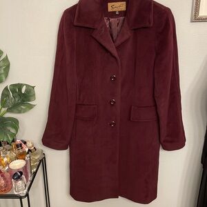 Sachi , stay warm in style! Wine Color Angora Wool Blend Button Coat size 8